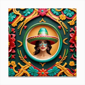 Mexican Woman In Sombrena Canvas Print