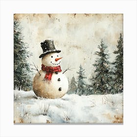 Snowman In The Woods 2 Canvas Print