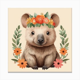 Floral Baby Wombat Nursery Illustration (31) Canvas Print