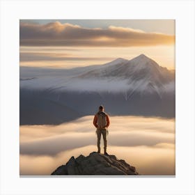 Man Standing On Top Of Mountain Canvas Print Canvas Print