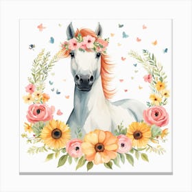 Floral Baby Horse Nursery Illustration (17) 1 Canvas Print