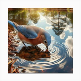 Bluebird Drinking Water 1 Canvas Print