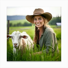 Woman With A Sheep Canvas Print