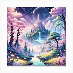 A Fantasy Forest With Twinkling Stars In Pastel Tone Square Composition 187 Canvas Print