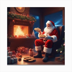 Santa Claus Eating Cookies 25 Canvas Print