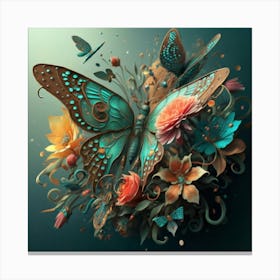 Butterfly With Flowers Canvas Print