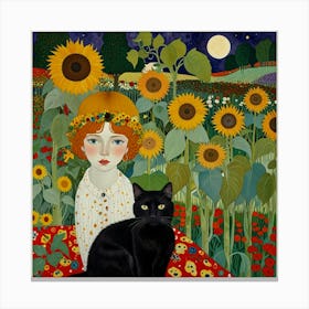 Default Gustav Klimt Style Farm Garden With Sunflowers And A B 3 Canvas Print