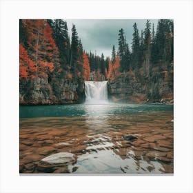 Amazing Water Fall Lake During Autumn In Canada Canvas Print