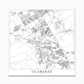 Islamabad White Map Square Canvas Print