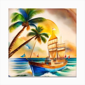 Boat On The Ocean Canvas Print