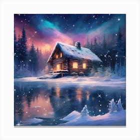 Forest Cabin against a Starlit Sky Canvas Print