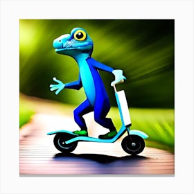 Lizard On A Scooter Canvas Print