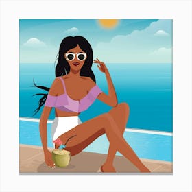 Beautiful Woman On The Beach Canvas Print