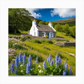 A Scottish cottage in spring Canvas Print