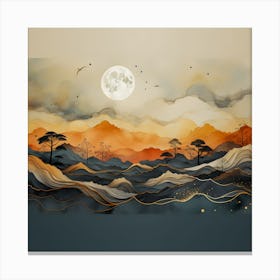 Elegant Abstract Landscape Wall Art - Golden Sunrise Over Mountains | Modern Minimalist Decor for Living Room Leinwandbild