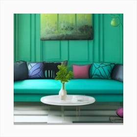 Turquoise Living Room Canvas Print