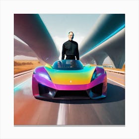 Steve Jobs In A Rainbow Car Canvas Print