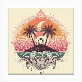 Boho art Silhouette of an island with Palm tree Canvas Print