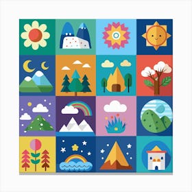 Flat Icons Of Nature Canvas Print