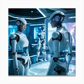 Futuristic Ai Center Holographic Interfaces Connecting With Sleek Humanoid Robots Humans In Advanc (4) Canvas Print