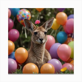 Kangaroo With Balloons Canvas Print