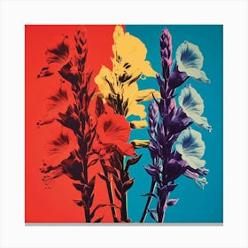 Andy Warhol Style Pop Art Flowers Larkspur 3 Square Canvas Print