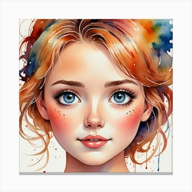 Watercolor Of A Girl 48 Canvas Print