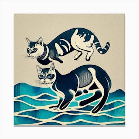 Swimming Cats In The sea Canvas Print