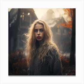 Portrait Of A Blonde Girl In A City Canvas Print