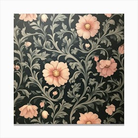 Pink Flowers Wallpaper Art Canvas Print