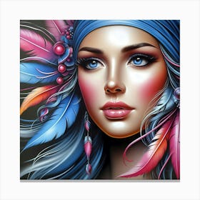 Colorful Woman With Feathers Canvas Print