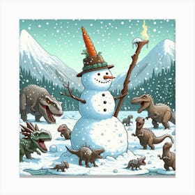 Dinosaur Snowman Canvas Print