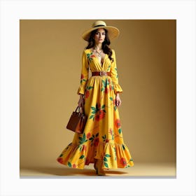 Yellow Floral Dress 4 Canvas Print