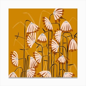 Linocut Flower Meadow Mustard Yellow Square Canvas Print