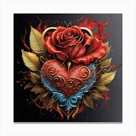 Heart and beautiful red rose 8 Canvas Print