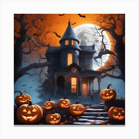 Halloween House With Pumpkins 18 Canvas Print