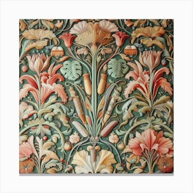 A William Morris Inspired Tapestry Depicting Mythical Creatures Roaming A Medieval Forest, Style Digital Tapestry 2 Canvas Print