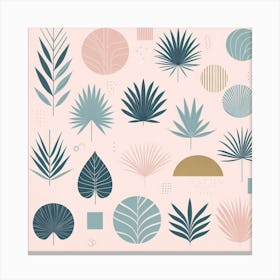 Scandinavian style, Palm leaves of different shapes on a pastel pink background Canvas Print