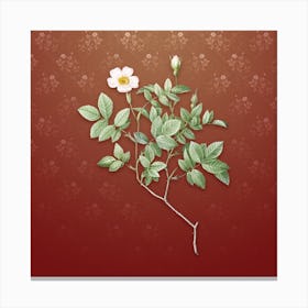 Vintage Rosebush Botanical on Falu Red Pattern Canvas Print