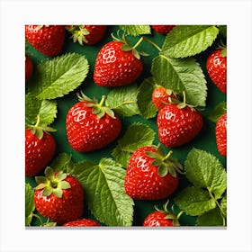 Ripe Strawberries On Green Background Canvas Print