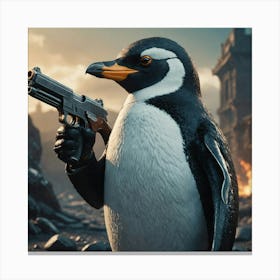 Penguin With Gun 1 Canvas Print