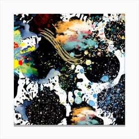 Splatter Painting- Bright colorful watercolor splash splatter stain brush strokes on white background. Modern vibrant aquarelle spot. Rainbow trendy isolated design on white. Element. Vector watercolor black art. Canvas Print