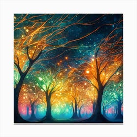 A captivating scene of trees that appear to be alive, with twinkling lights and vibrant 8 Canvas Print