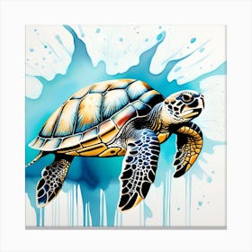 Sea Turtle Watercolor Dripping Canvas Print