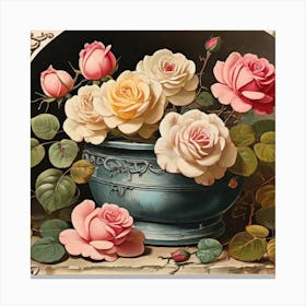 Roses In A Blue Vase Canvas Print