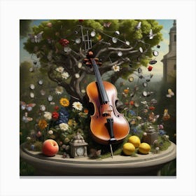 Violin In The Garden 3 Canvas Print