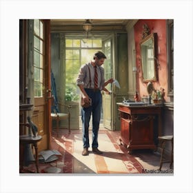 Man In A Bathroom Canvas Print