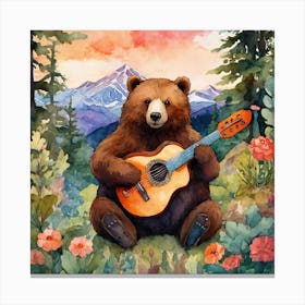 Brown Bear Playing Guitar Canvas Print