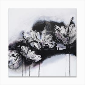 White And Black Flowers 1 Painting Square Canvas Print