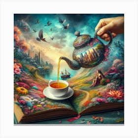 Teapot Pouring Out Of Book 2 Canvas Print